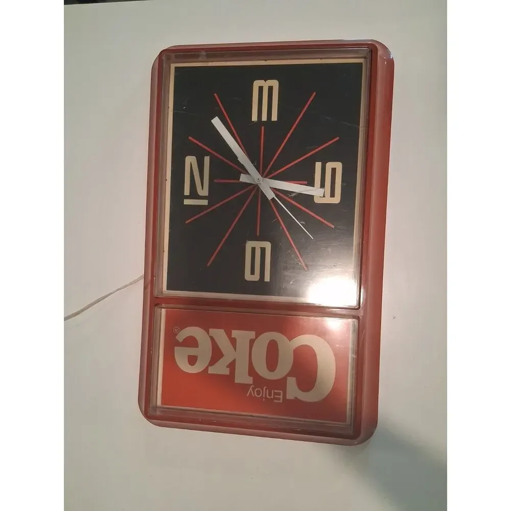 Vintage 1984 Enjoy Coke Electric Wall Clock Ridan Displays TESTED WORKING PERFEC